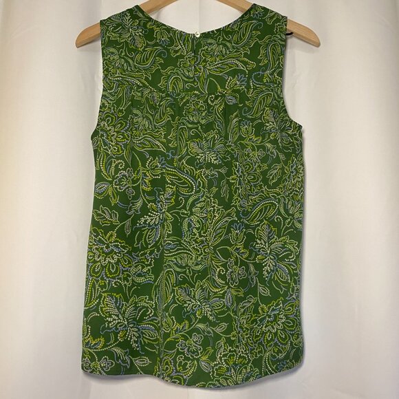 Les Serein Analia Pleated Blouse Womens M Green Floral Sleeveless Keyhole EUC - Picture 2 of 9